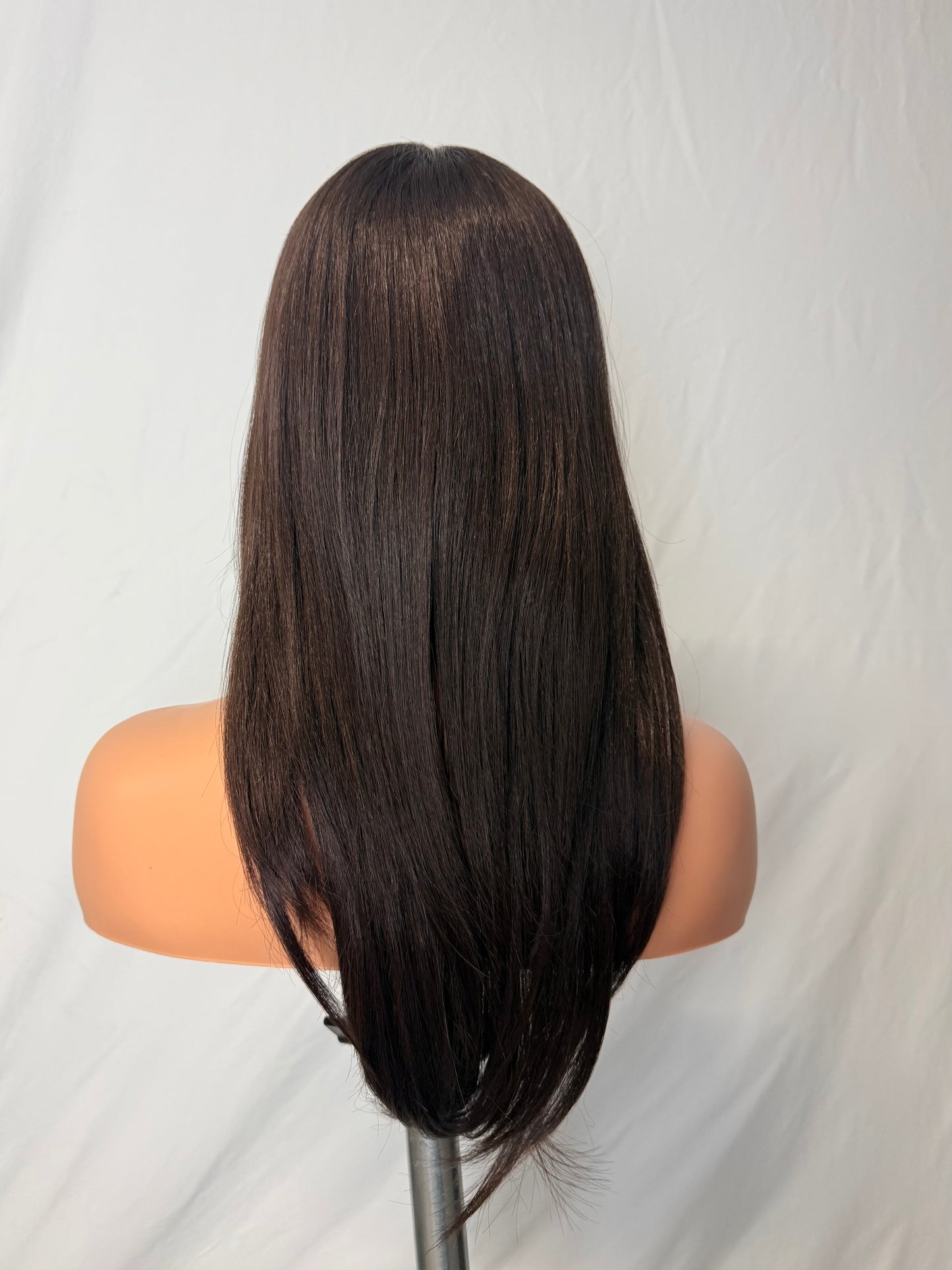 Talia – Long Straight Wig with Full Fringe, Dark Auburn