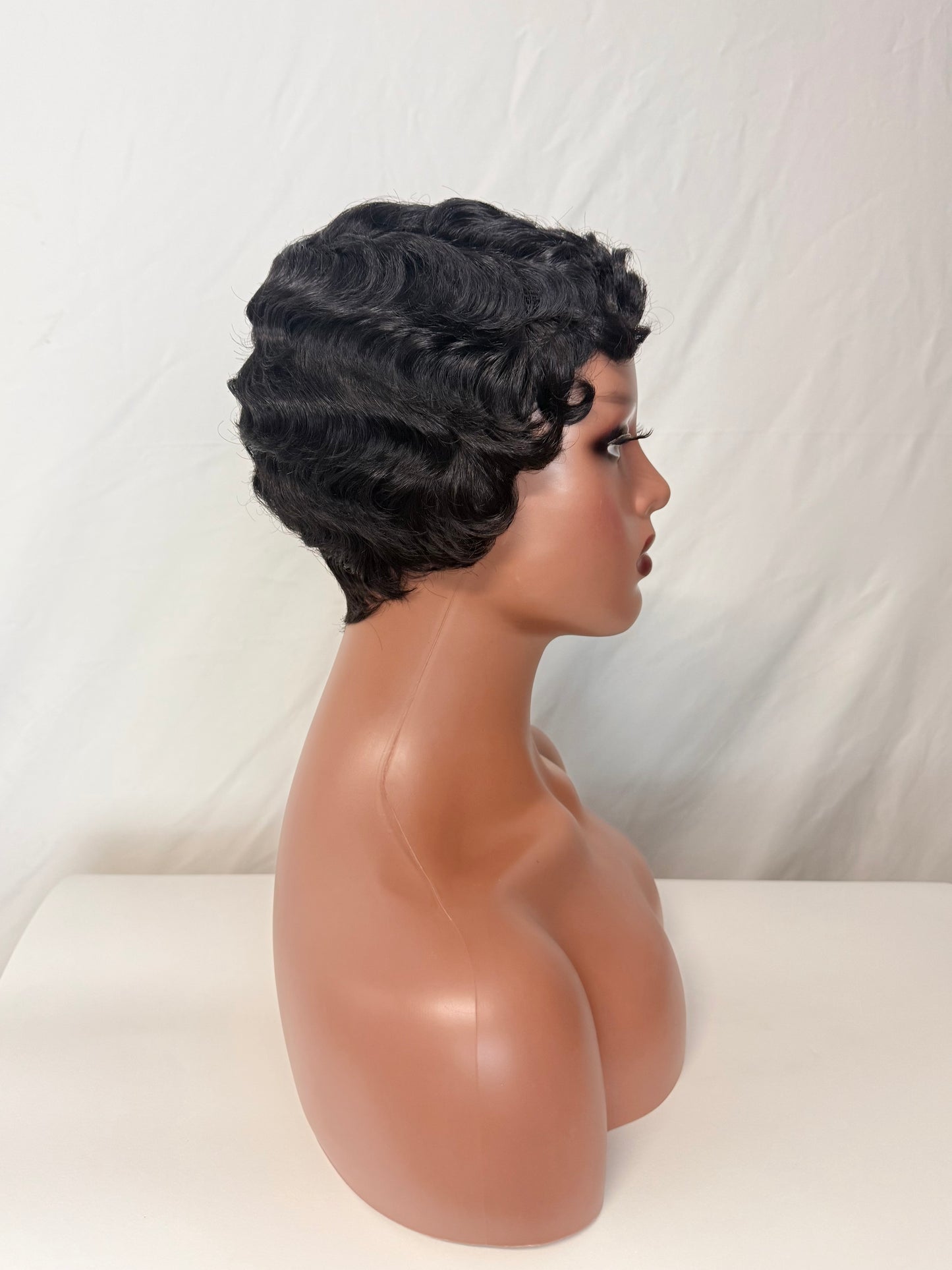 Vintage Curly Pixie Wig – Black Finger Wave Style (Synthetic)