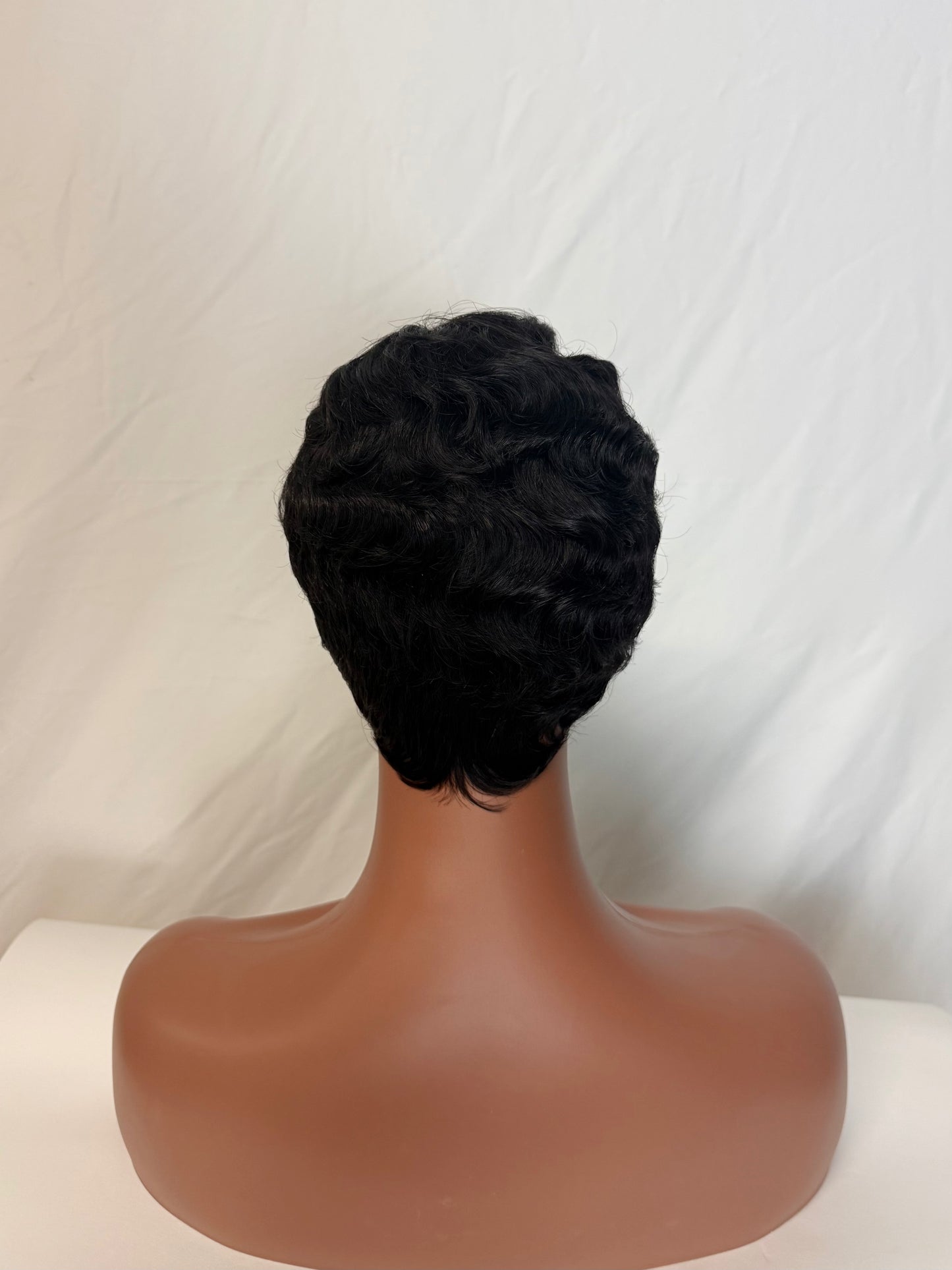 Vintage Curly Pixie Wig – Black Finger Wave Style (Synthetic)