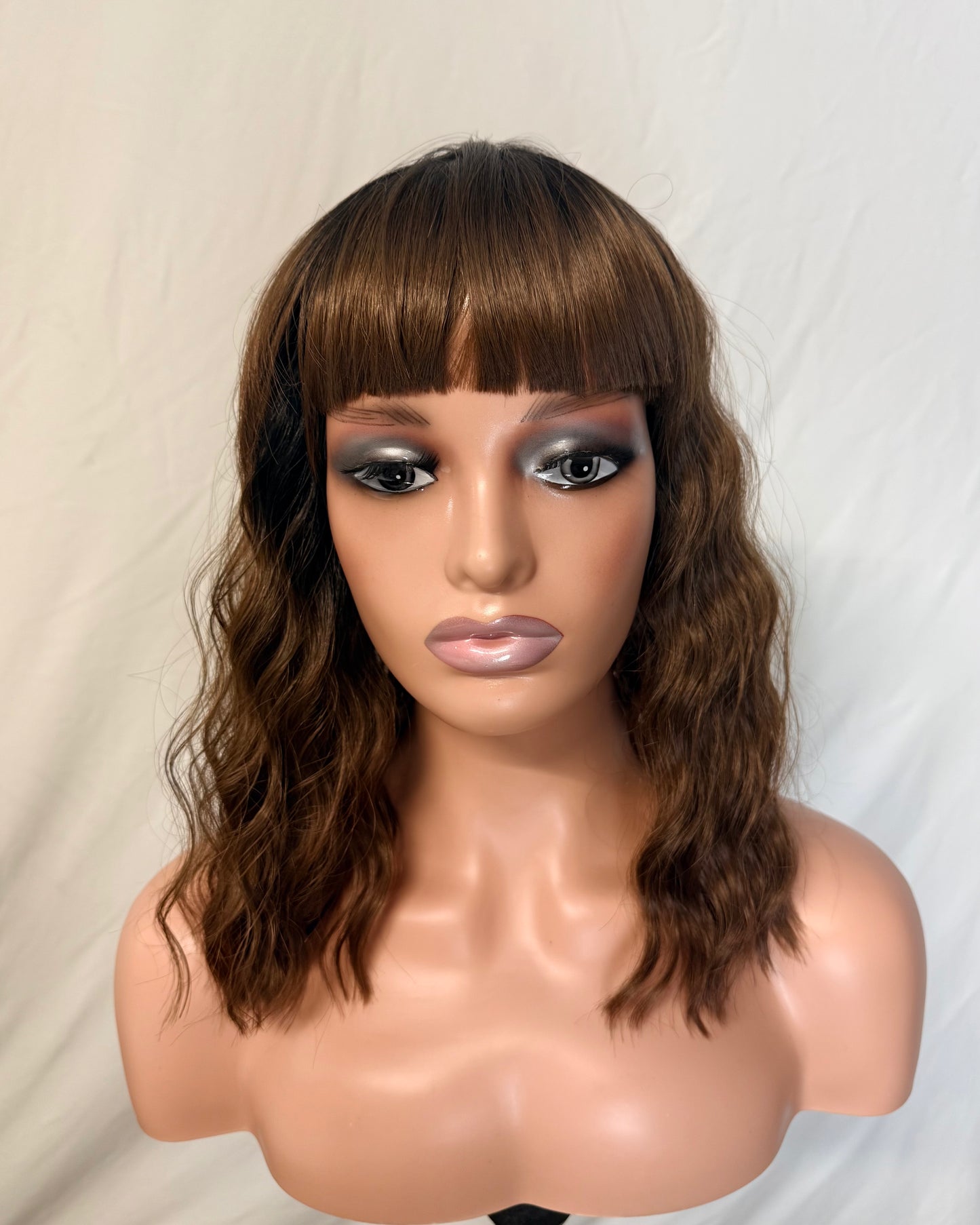Sienna – Wavy Wig with Full Fringe, Brown
