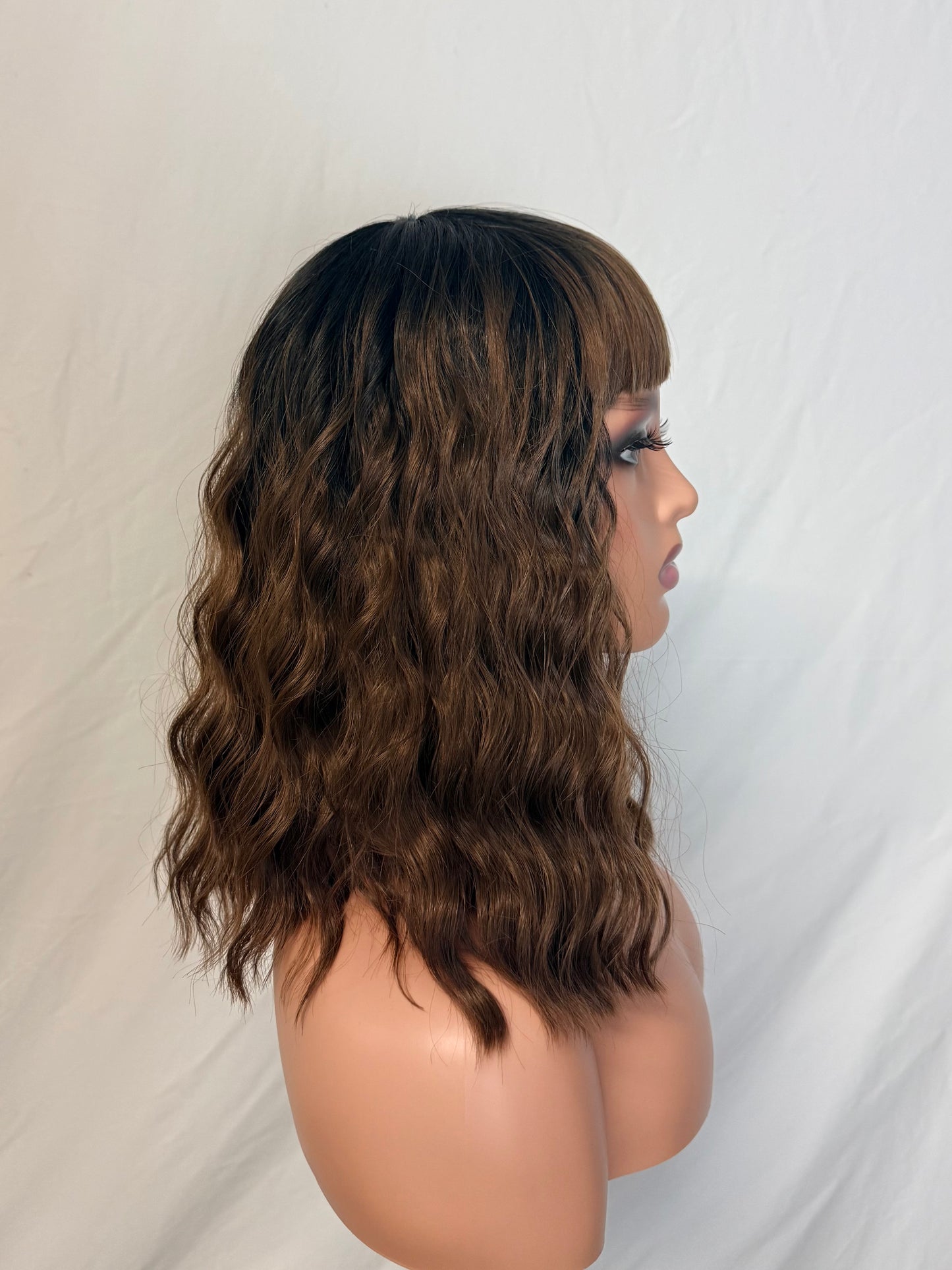 Sienna – Wavy Wig with Full Fringe, Brown