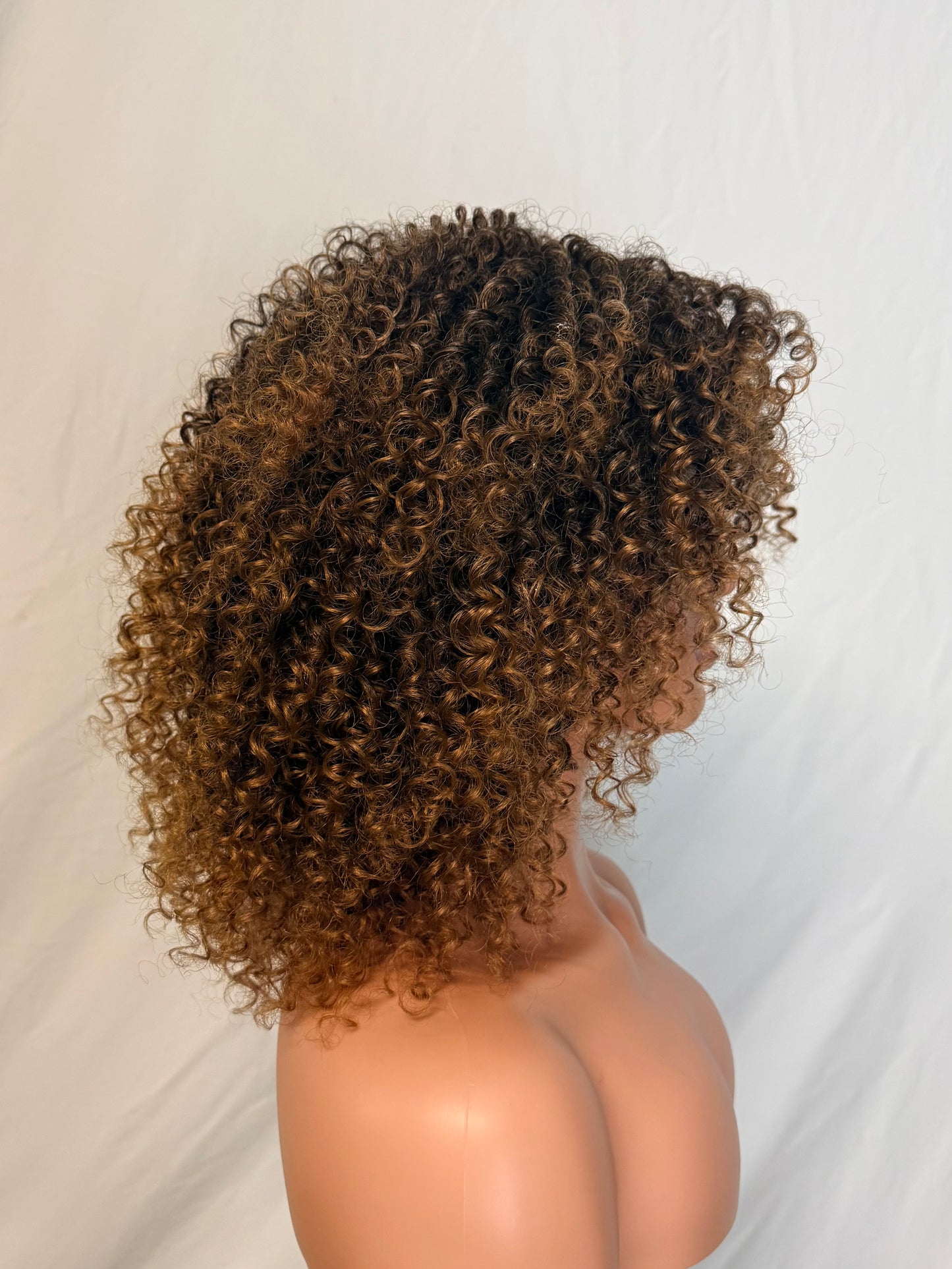Curly Afro Wig with Caramel Highlights (Synthetic)