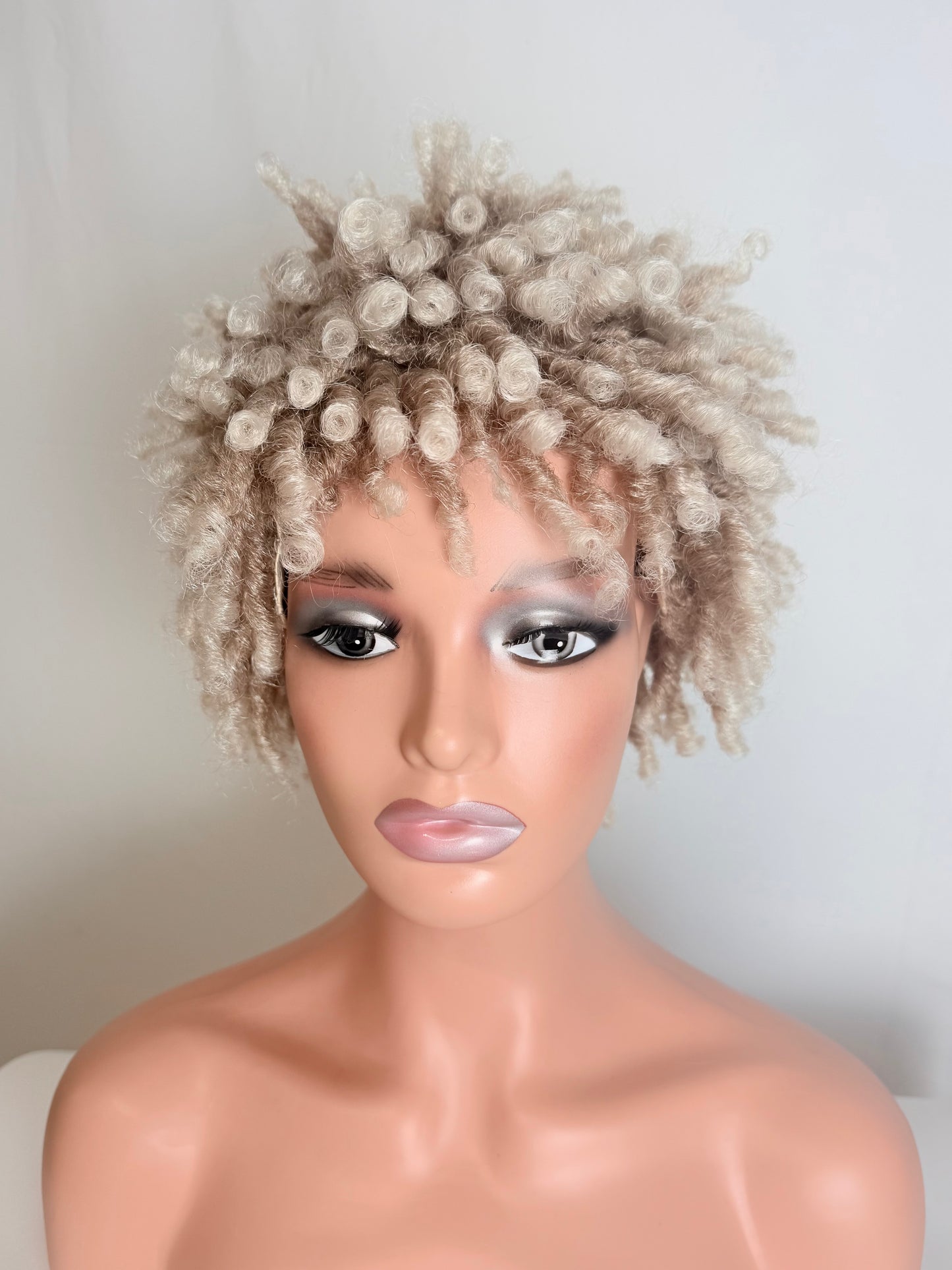 Short Spiral Curl Wig – Platinum Blonde (Synthetic)